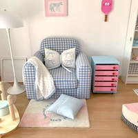 Blau-Weiß Kariertes Konvertierbares Skandinavisches Modernes Stoffsofa-Bett für Wohnzimmer Schlafzimmer Apartment