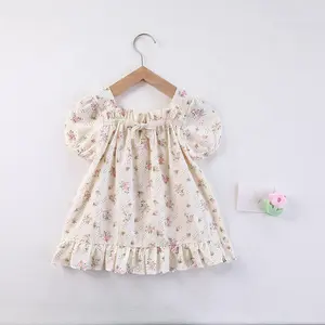 Vestidos elegantes de verão, vestidos de gola quadrada, irmãs, laço, floral, vestidos plissados