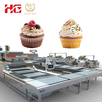 Ligne de production de madeleines/muffins/tartelettes/cupcakes entièrement automatique, machine à faire des gâteaux avec mélangeur, four à pâtisserie, capacité de 500 kg/h