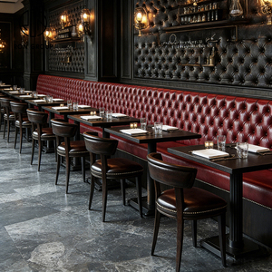 Ensemble de meubles commerciaux Ron Group Vintage Restaurant : banquette en cuir capitonné, <span class=keywords><strong>table</strong></span> carrée en bois et chaises. - Product Image 1