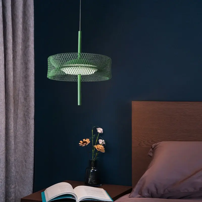 부엌 식탁 바 침실 LED 교수형 여러 색상 장식 실내 조명을위한 디자인 철 메쉬 아트 펜던트 램프