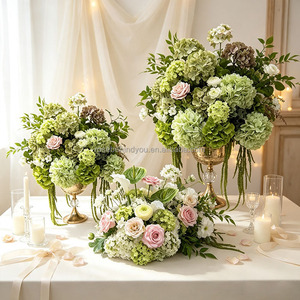 Centres de table suspendus en soie rose, blanc, vert, rose, hydrangea, et lys artificiels pour la décoration de table de mariage - Product Image 3