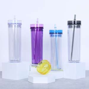 Logo personnalisé vierge réutilisable unique 450ml 16oz clair Smoothie eau café acrylique transparent gobelet tasses en verre avec couvercle et paille - Product Image 1