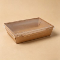 Boîte à lunch jetable en papier kraft écologique et recyclable avec couvercle transparent en PET, étanche et anti-fuite, bord roulé épaissi pour la livraison à emporter