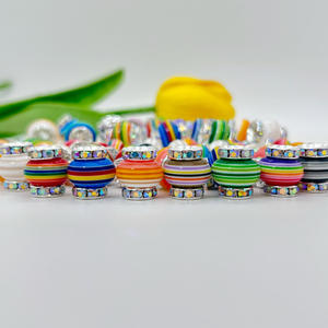 Perles d'espacement pour la fabrication de porte-clés et de stylos faits main, en acrylique couleur bonbon à grand trou, avec placage or 18 carats et accents de strass, connecteur - Product Image 2