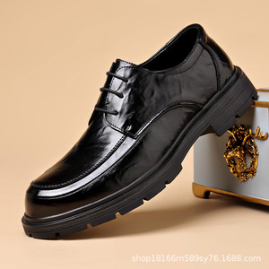Chaussures de luxe - Mocassins formels pour hommes à bout rond avec semelle en caoutchouc, chaussures en cuir noir, chaussures de mariage - Product Image 4