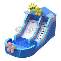 Toboggan aquatique gonflable commercial de 33 pieds avec piscine, thème soleil estival, vente en gros directe d'usine pour les entreprises de location de fêtes