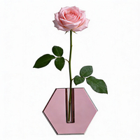 Vase hydroponique écologique en cristal K9 de luxe, géométrique, personnalisable, rose, hexagonal, pour décoration de mariage, maison, hall d'hôtel, table