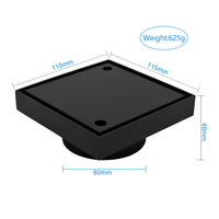 Siphon de sol carré en acier inoxydable 304 noir mat pour salle de bain, insert de carrelage dissimulé, drain de douche invisible