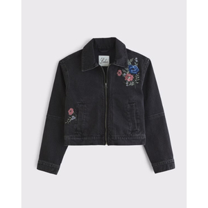 Chaqueta informal de primavera con cremallera para mujer, de lona de algodón bordada en negro, marca LEDUO - Product Image 1