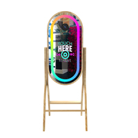 Photomaton portable avec écran tactile de 21,5 pouces, impression instantanée, design rétro en bois, compatible DSLR/SLR, miroir magique, éclairage LED