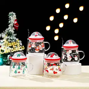 Nouveautés Tasses de cadeau de Noël de haute qualité 400ml Tasses de Noël en verre avec logo personnalisé Tasses