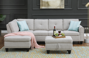 Canapé et chaise longue en U moderne de 98 pouces de large, orienté à gauche, avec ottoman, canapé-lit en mousse à mémoire de forme, mobilier de salon de haute qualité - Product Image 3