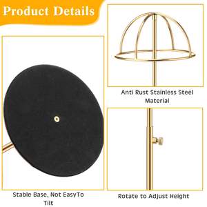 ขาตั้งโชว์หมวกสแตนเลสจากผู้ผลิต, ขาตั้งโชว์หมวกแบบปรับได้สำหรับวางบนเคาน์เตอร์, ขาตั้งหมวก 3 มิติสำหรับตกแต่งภายใน - Product Image 3