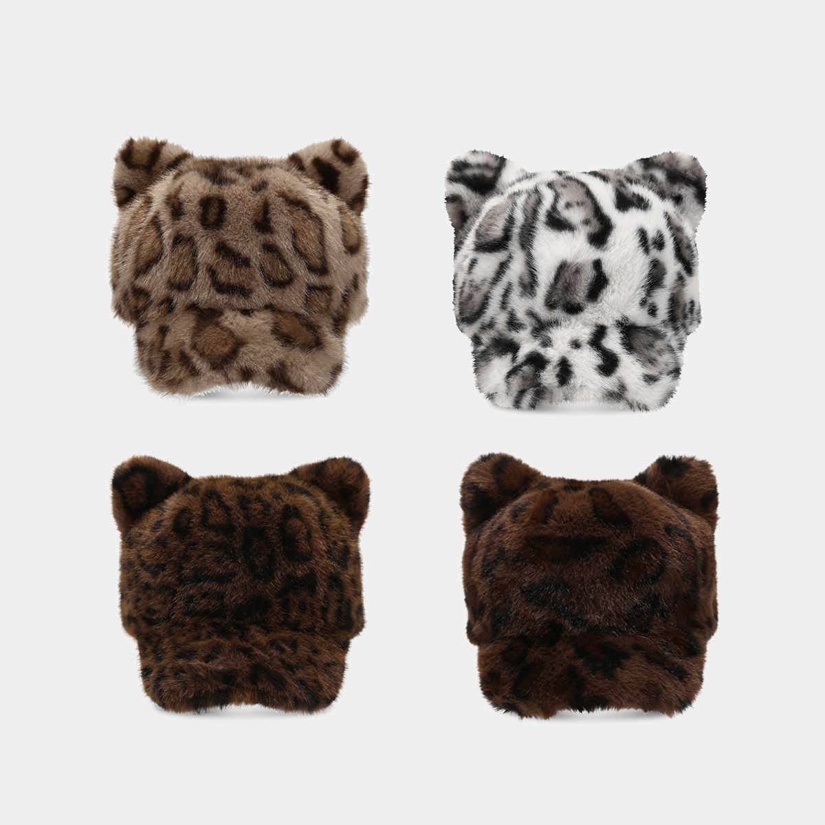 Artificial Fur Ears Baseball Caps Puff Print Hat for Women 