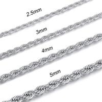 Collier chaîne en acier inoxydable, bijoux à la mode, corde de couleur argent, 2mm/2.5mm/3mm/4mm/5mm
