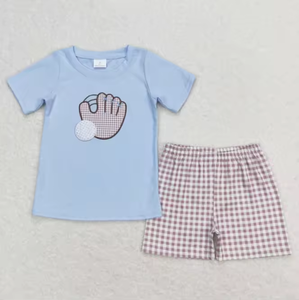Collection de vêtements pour garçons : Ensemble haut et short en coton brodé style baseball, vente en gros - Product Image 5