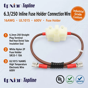 Support de fusible en ligne Topline Factory OEM SR33-1 10A avec fil de connexion 6,3 mm 250 bornes femelles UL1015 16AWG pour voiture et vélo électrique - Product Image 1