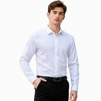 Kemeja Formal Twill Modern, Bahan Halus, Stretch Empat Arah, Lengan Panjang, Slim Fit, Polos, Kemeja Profesional