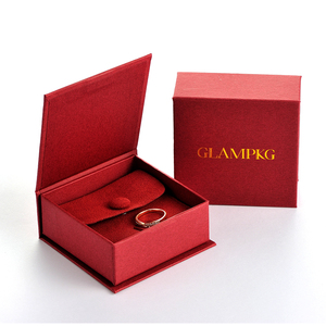 GLAMPKG Luxury Red Microfiber Jewelry Envelope Custom Cover Deboss Logo <b>Button</b> Pouch Insert Card <b>Magnetic</b> Box Packaging - Product Image 4