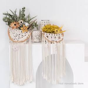 <span class=keywords><strong>Tapiz</strong></span> redondo de maceta tejido a mano, macramé, arte colgante de pared, artesanías bohemias tejidas para decoración de habitación, sala de estar - Product Image 1