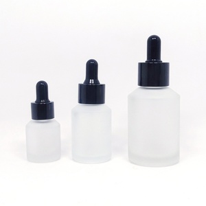 Skin Care Cosmetic Packaging 1oz 30ml/60ml Clear Frosted Glass <b>Dropper</b> <b>Bottle</b> Plastic Slanted Shoulder for Serum Essential Oil - Product Image 3