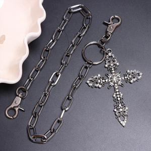 <b>Cross</b> Waist <b>Chain</b> Gunmetal Rhinestone Pendant Zinc Alloy Single Layer Daily Wear Fashion Body <b>Chain</b> - Product Image 3