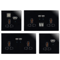 Interruptor de Luz de Pared de Doble Polo y 3 Vías con Reemplazo de Interruptor, Enchufe de Vidrio Templado Blanco/Negro/Dorado/Gris, 13A, USB, 2 Tomas, 250V, Reino Unido