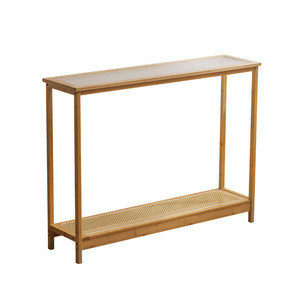 Bamboo Entryway <b>Console</b> Table Ultra Narrow Modern Minimalist Design Hotel Style With Storage Shelf For Living Room Entrance - Product Image 5