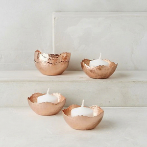 Hand-Hammered Copper Scalloped Edge Tealight Bowl <b>Stand</b> – Organic Raw-Edge Votive Holder for Spa & Wedding Tabletop Decor - Product Image 1