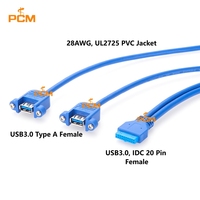 Kabel Header Motherboard 20Pin IDC ke USB3.0 Tipe A 2 Port Panel Mount 5Gbps Gen 1 1.6ft 0.5m Adaptor Pelat Slot Profil Rendah