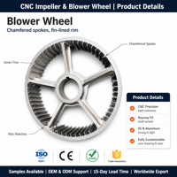 Roue d'impulsion usinée CNC sur mesure avec moyeu à gorge, rotor de turbine à cinq branches pour soufflerie, pompe, OEM, en acier inoxydable et aluminium