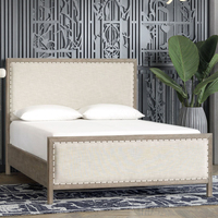 Tête de lit capitonnée en velours, style moderne XDS, blanc riz, taille Queen, en bois de pin et tubes en fer, durable et confortable