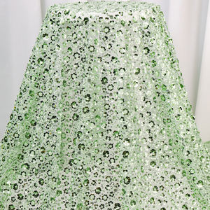 قماش دانتيل أفريقي فاخر مطرز بالخرز الأخضر والترتر على شبكة مطاطية للملابس والفساتين - Product Image 3