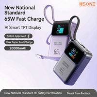 Banque d'alimentation semi-solide MH857B avec écran TFT rectangulaire intelligent IA, charge rapide PD 45W/65W, 20000mAh, et câbles doubles pour 4 appareils