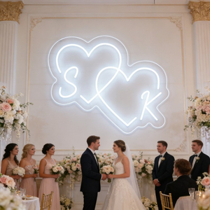 لافتة نيون LED مخصصة للزفاف، تصميم حروف وقلوب حسب الطلب، ديكور جداري قابل للتعتيم عبر USB بأحجام وألوان متعددة - Product Image 6