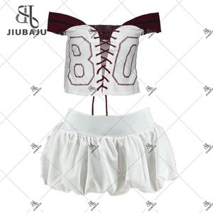 أزياء Y2K ضمادة لطيف قطعتين مجموعات النساء الخامس الرقبة الدانتيل ضمادة ضئيلة أعلى المحاصيل و مصغرة منتفخ التنورات ملابس - Product Image 2