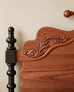 Premium Solid Wood <b>Bed</b> Frame French Vintage Wavy <b>Headboard</b> Black Turned Legs Stable Bedroom Furniture Home Guest Room Wooden Dou - Product Image 2