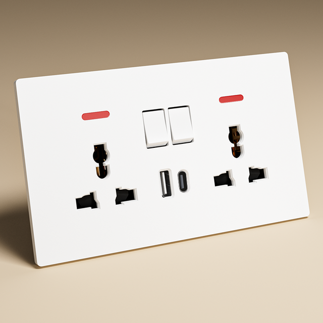 New Arrival Ultra Thin PC Material BS UK Standard 10A Retro Double Pole 1/2 Way 1/2/3/4 Gang Switch Wall Electric Socket