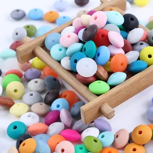 Jóias personalizadas Fazendo DIY Chupeta Cadeia Loose Beads 12mm Silicone Abacus Teether Beads Soft Silicon Lentilha Beads