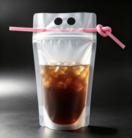 Pochette alimentaire transparente mate à fond plat pour café, café à emporter et boissons d'extérieur