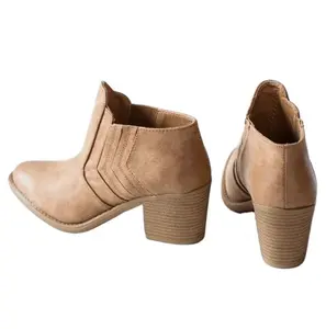 CFP S016女式短靴人造革厚底低跟脚踝短靴
