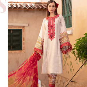 Colección de vestidos con estampado de algodón puro pakistaní, bordado y trabajo de parches - Product Image 1