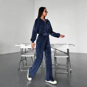 Completo da Donna Autunno 2026, Nuovo Stile Elegante e Casual, Colletto Alto, Maniche Lunghe, Pantaloni Blu Navy - Product Image 1