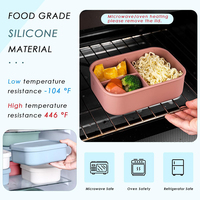 Boîte à lunch en silicone sans BPA avec couvercle Boîte à bento en silicone à 3 compartiments pour enfants et adultes