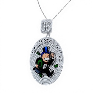 <b>Silver</b> Moissanite Iced Out Monopoly Man <b>Pendant</b> Necklace Rich Uncle Pennybags Cartoon Hip Hop <b>for</b> <b>Men</b> - Product Image 3