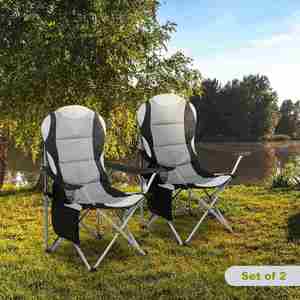 <b>Camping</b> Modern High Back Padded Foldable Steel Frame <b>Moon</b> <b>Chair</b> Oxford Cup Holder Side Pockets Outdoor Furniture Beach - Product Image 2