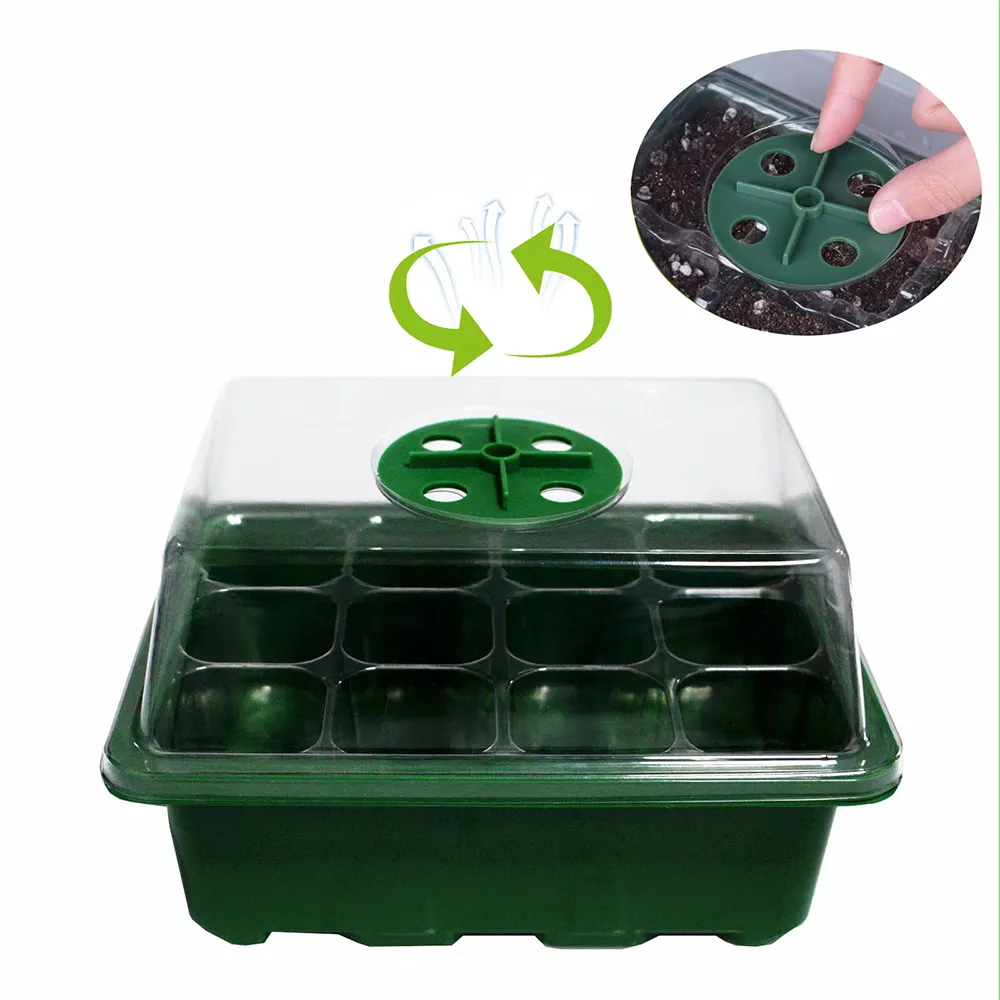 hydroponic tray garden plant nursery grow box with lid 12 cell germination seed starter kit plastic seedling tray with dome