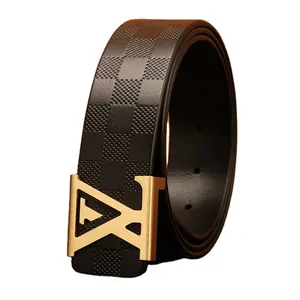 RTS Mens Leather Belt Clasp Buckles Checkered Fashion Genuine Business Belt Alloy Leather Belts For Men Cow Hide 40MM