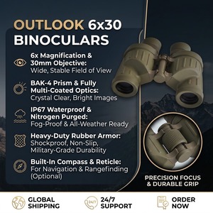 Binoculares OUTLOOK 6x30 <span class=keywords><strong>de</strong></span> Alta Resolución con Retícula, Vista <span class=keywords><strong>de</strong></span> Campo <span class=keywords><strong>de</strong></span> 8°, Impermeables, Prisma Bak4, Lentes Multicapa, Visión Nocturna, Ideales para Caza - Product Image 3